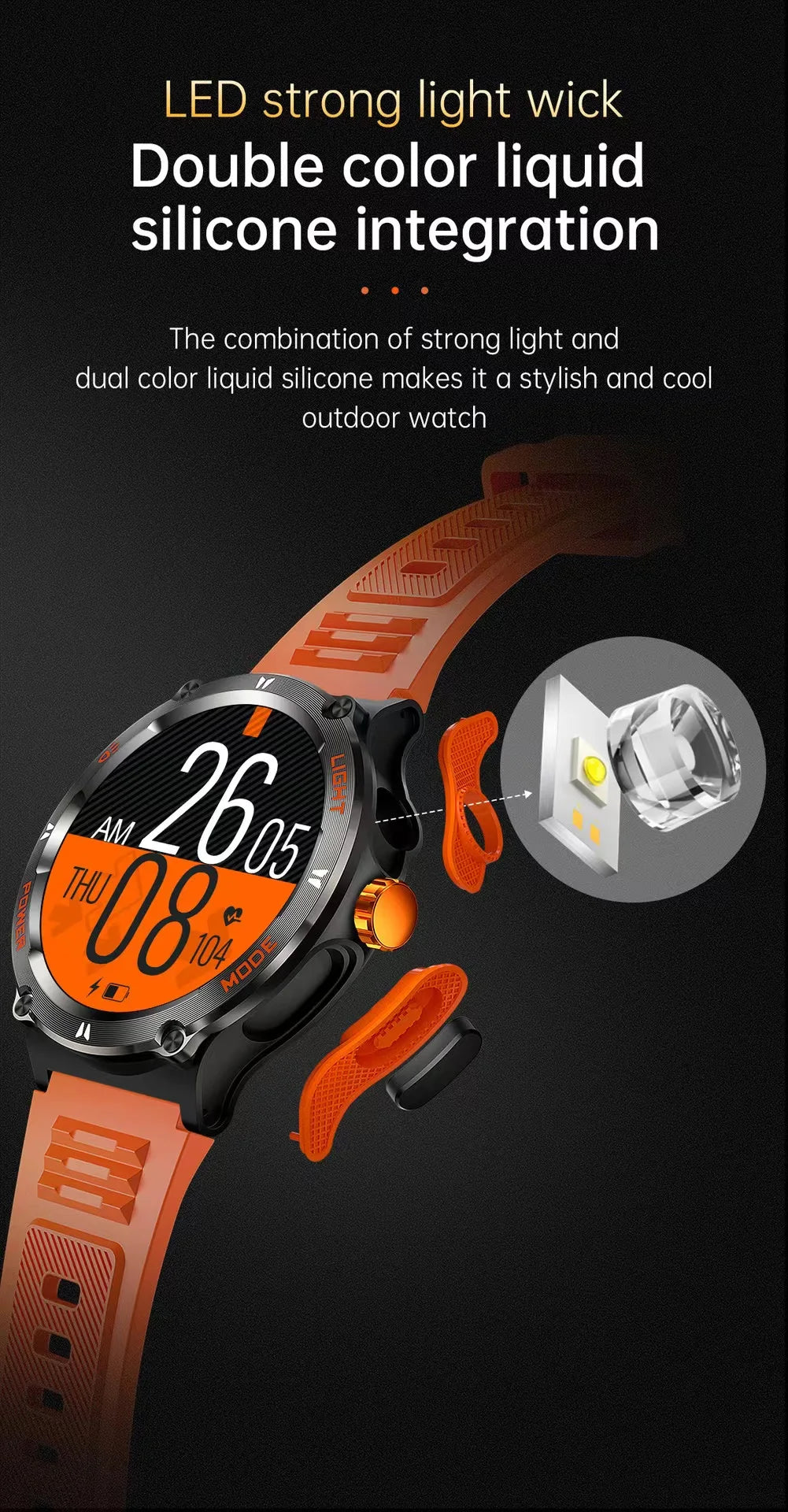 New Flashlight watch For  GPS NFC Smart Watch Men  AMOLED Screen Heart rate Bluetooth Call IP68 Waterproof Man Watch 500mAh