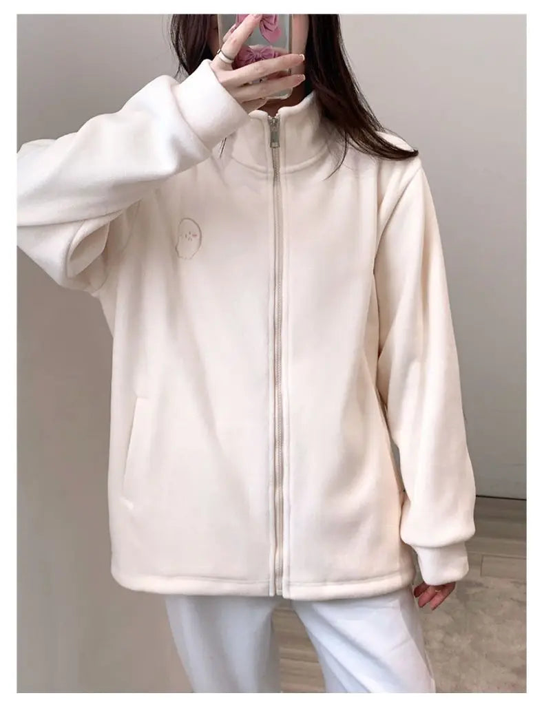 Fleece Jacket for Women in Autumn and Winter New Loose Lamb Wool Sweatshirt for Women Stand-up Collar Small Top