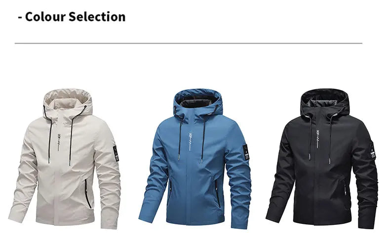 Men Hiking Jacket Spring Autumn Streetwear Fashion Hooded Jacket Casual Zip Up Loose Coat Outdoor Jogging Activewear Windbreaker