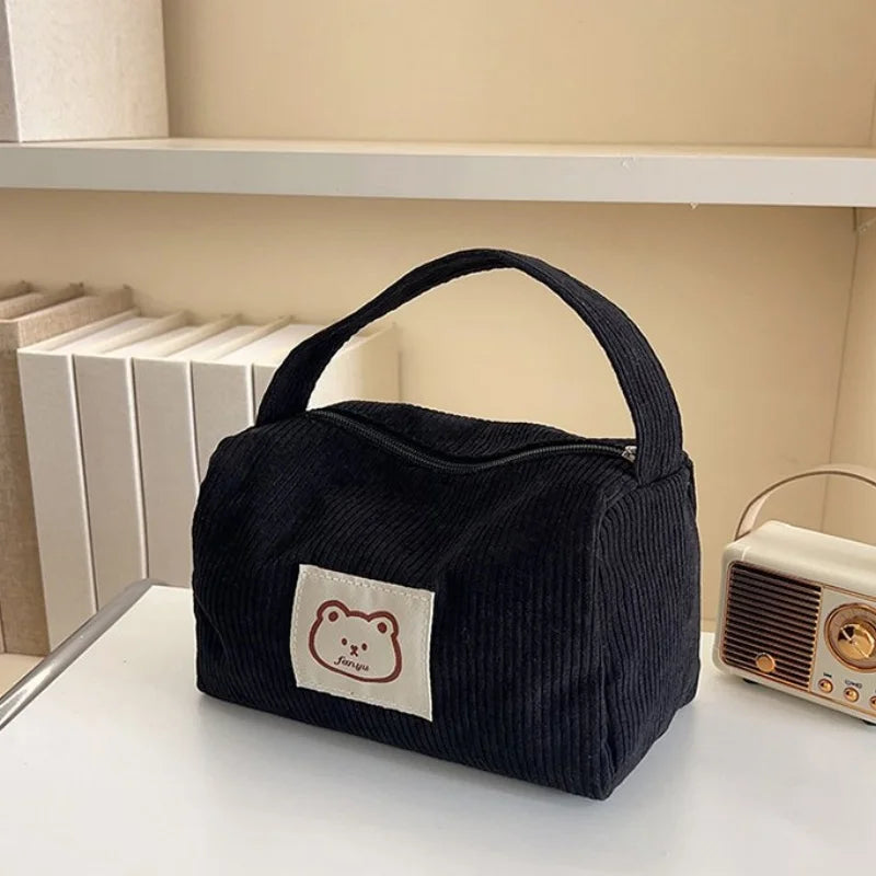 Bear Large Makeup Bag for Women Corduroy Cosmetic bag Make up Bags Zipper Pouch with handle Cosmetic Organizer Toiletry Bag