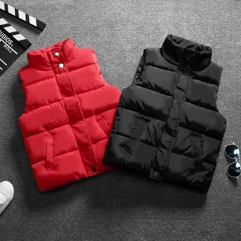 Children's Winter New Solid Color Vest for Boys and Girls, Boys Wearing Vests, Big Kids, Baby Warm Sleeveless Vest