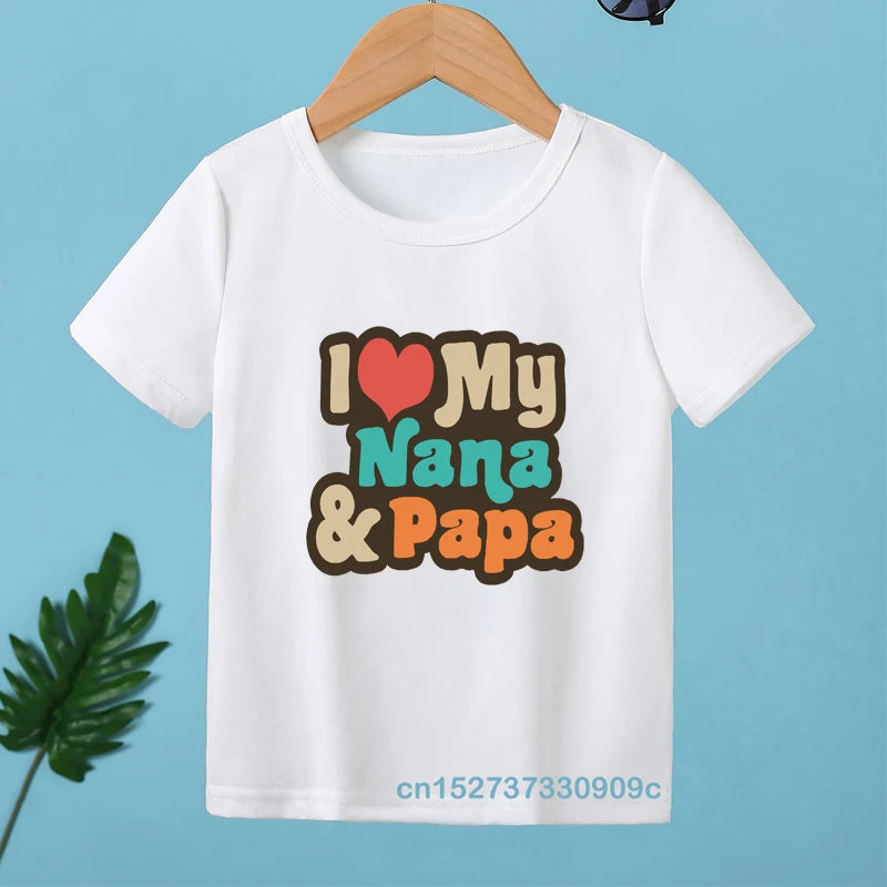 Toddler Girls/Boys Short Sleeve Letter "I LOVE MY NANA&PAPA" And Palm Graphic Casual T-Shirts Dress Kids Summer Clothes