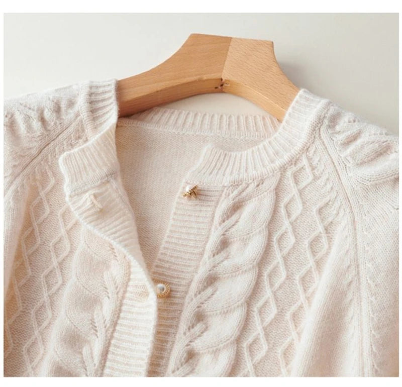 Cashmere Sweater Cardigan Women Single Breasted Long Sleeve Elegant Vintage Jumper Solid Wool Knitted Autumn Winter Outwear