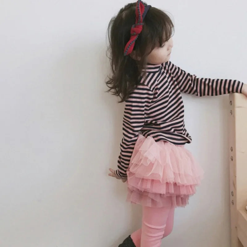 Spring Autumn Kids Girl Legging Skirt-Pants Warm Tutu Tights Cute Layered Lace Skirt Pants Footless Bottom Pants Toddler Legging