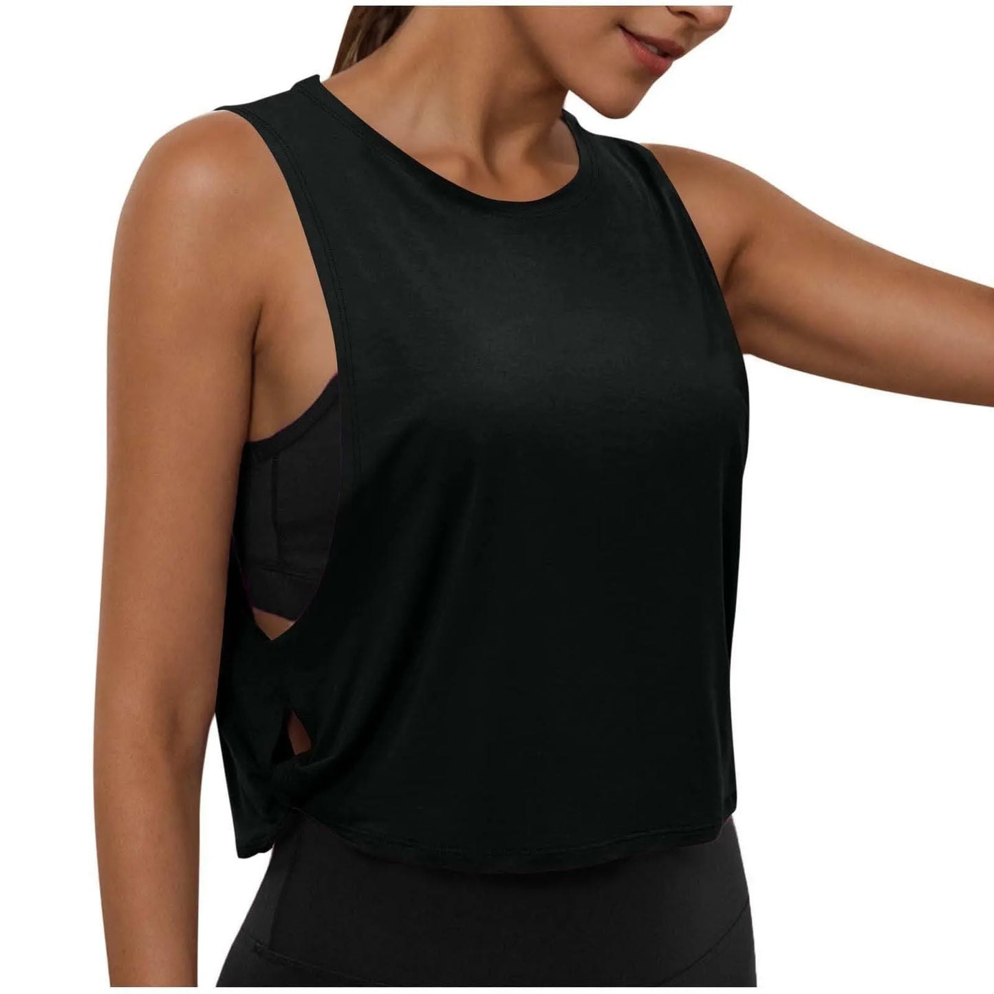 Women Sleeveless Yoga Tops Athletic Vest Breathable Blouse Cover Up Gym Workout Cool T-Shirt Running Short Tank Crop Top