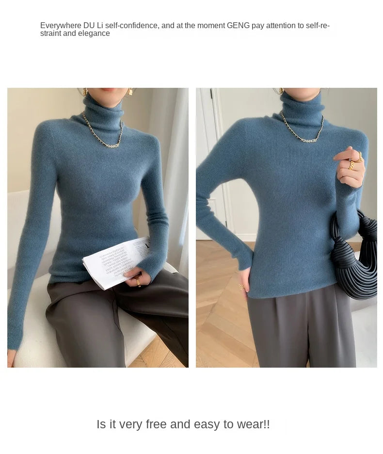 100% pure cashmere sweater women  sweater slim fit sweater versatile for autumn and winter knitted high neck cashmere
