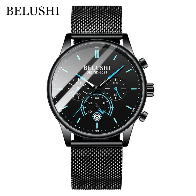 BELUSHI 2024 New Fashion Mens Watches Top Luxury Brand Sport Quartz Luminous Waterproof Chronograph Wristwatch Mens Watches