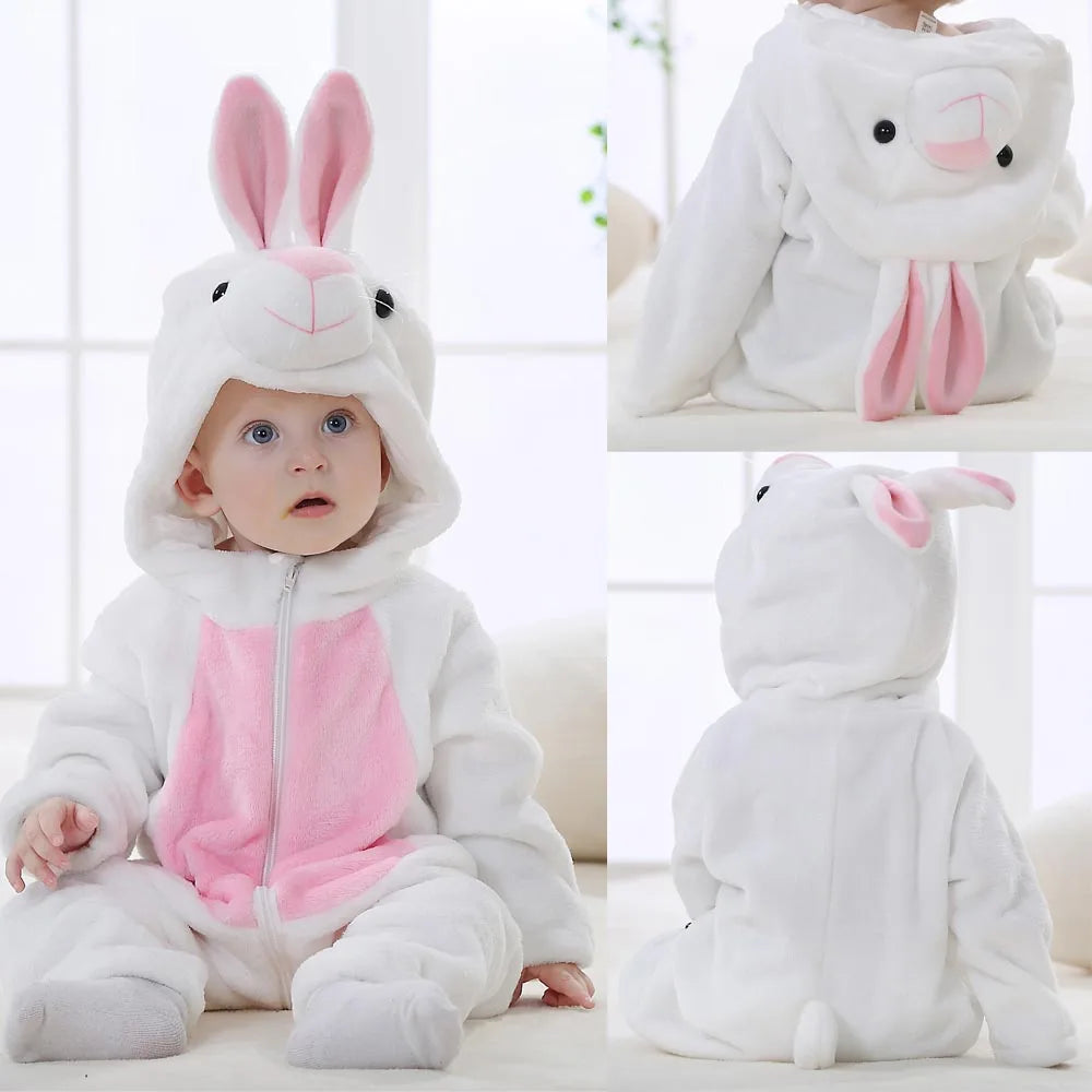 Kigurumi Baby Romper for Boys 0 to 3 6 9 12 18 24 Months Tiger Rabbit 2024 Winter Warm Newborn Kids Girl Jumpsuit Zipper Clothes