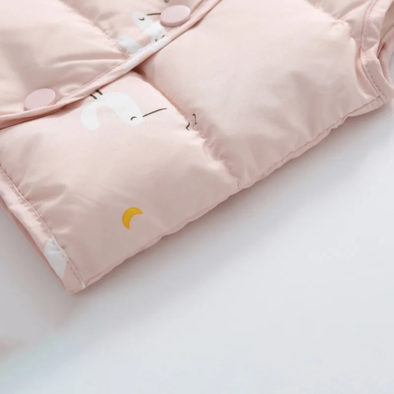 Chalecos de plumón para bebés, ropa de otoño e invierno con estampado de dibujos animados para niñas y niños, cárdigan, abrigos, chaleco infantil cálido, disfraz para niños pequeños