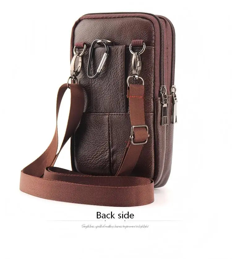 Men's Leather Waist Bag - Large Capacity Mobile Phone Belt Bag - Outdoor Work Backpack, Sports Hiking Bag Portable Crossbody Bag