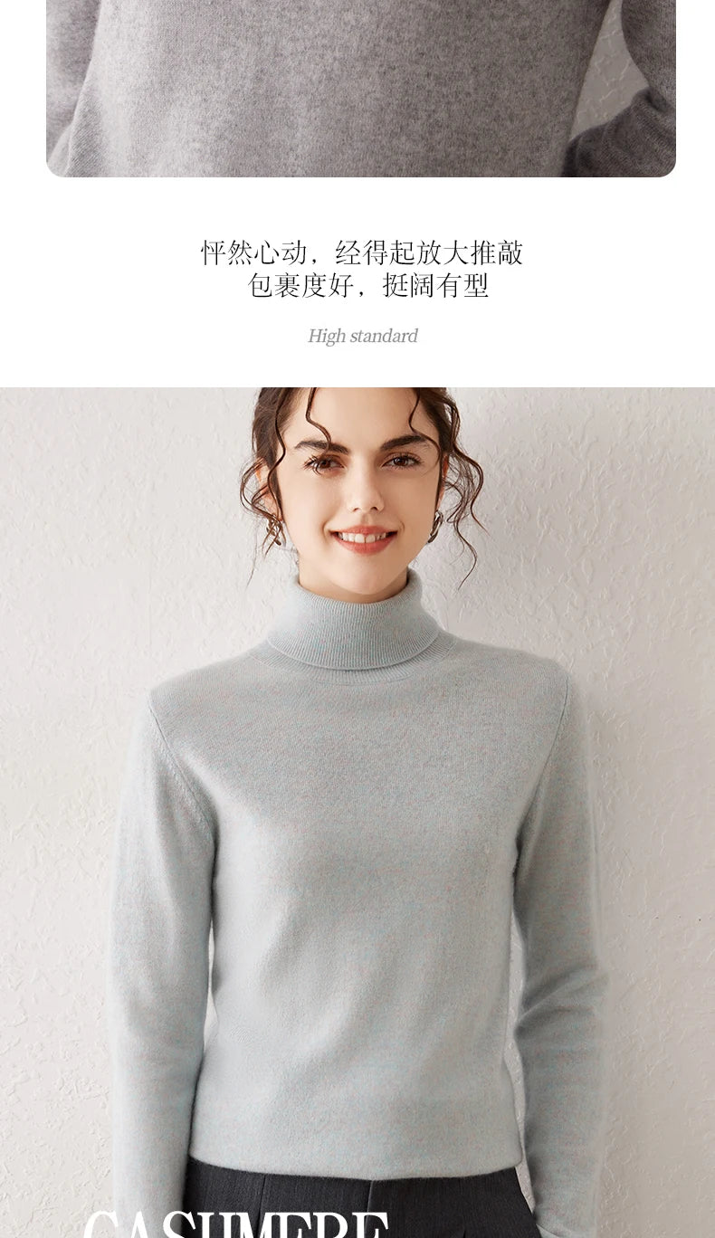 Ladies Sweater Cashmere Sweater Women Wool Turtleneck Knitwears 100% Cashmere Tops Long Sleeve Pullovers Jumpers Female Clothing