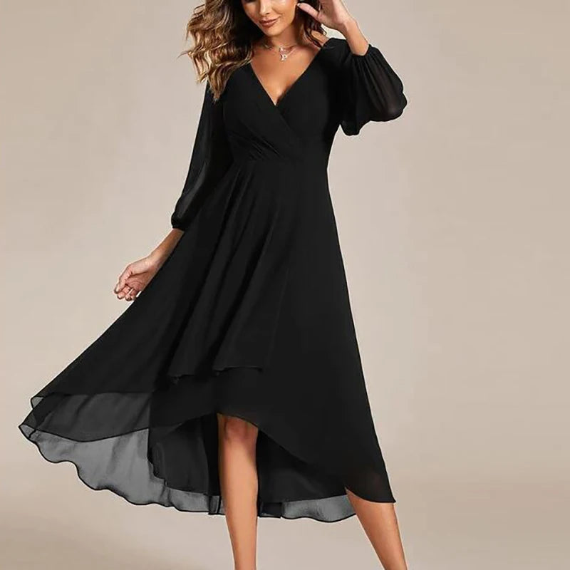 Spring Summer Elegant V Neck A-Line Long Dress Women Fashion Mesh Sleeve Loose Party Dress Women Beach Holiday Evening Dresses