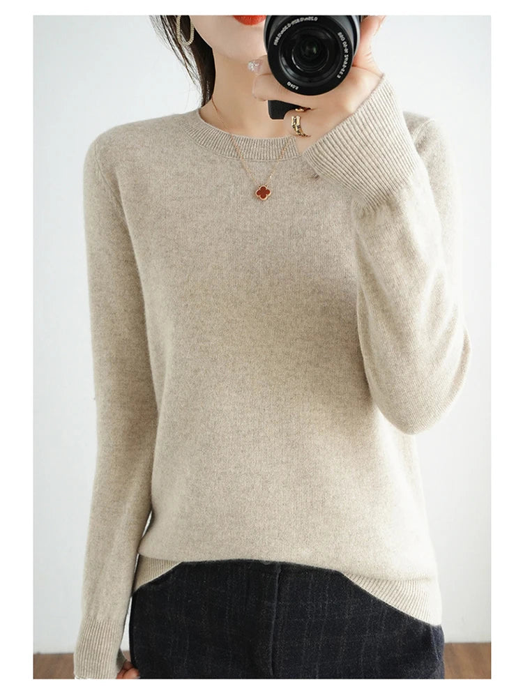 Autumn And Winter Cashmere Sweater Women's Crew Neck Pullover Casual Knitted Top Women's Short Undercoat Fashion 18 Colors