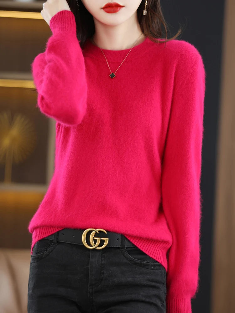 Winter Women Sweater 100% Mink Cashmere Half Turtleneck Knitted Pullovers Loose Soft Warm Female Long Sleeve Solid Jumper S-XXL