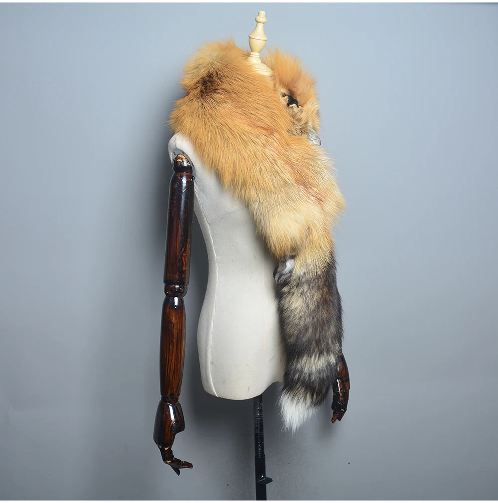 Winter Warm Large Real Fox Fur Collar Natural Fur Coat Scarves Luxury Women Men Jackets Hood Shawl Decor Female Neck Scarf Wraps