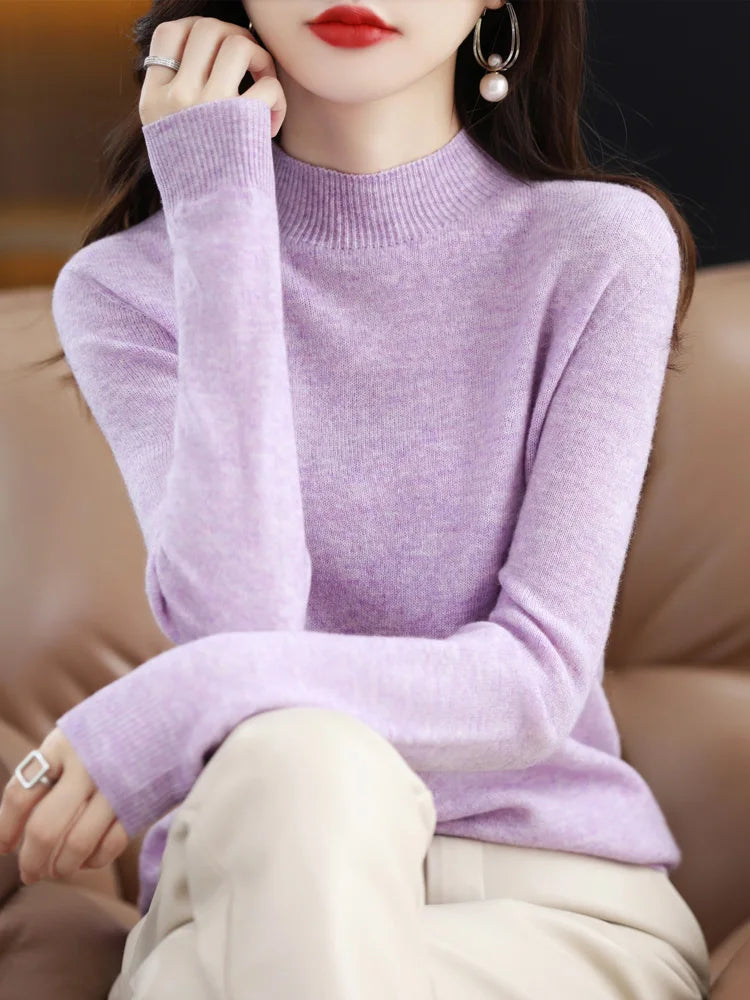 100% Merino Wool Cashmere Sweater Women Knitted Sweater Turtleneck Long Sleeve Pullovers Autumn Winter Clothing Warm Jumper Tops