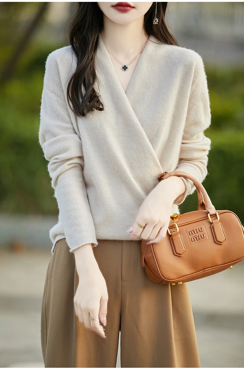 Women's Knitted Cashmere Sweater 100% Merino Wool Thickened Top Loose Long Sleeve Clothing Warm For Autumn And Winter YYY2442