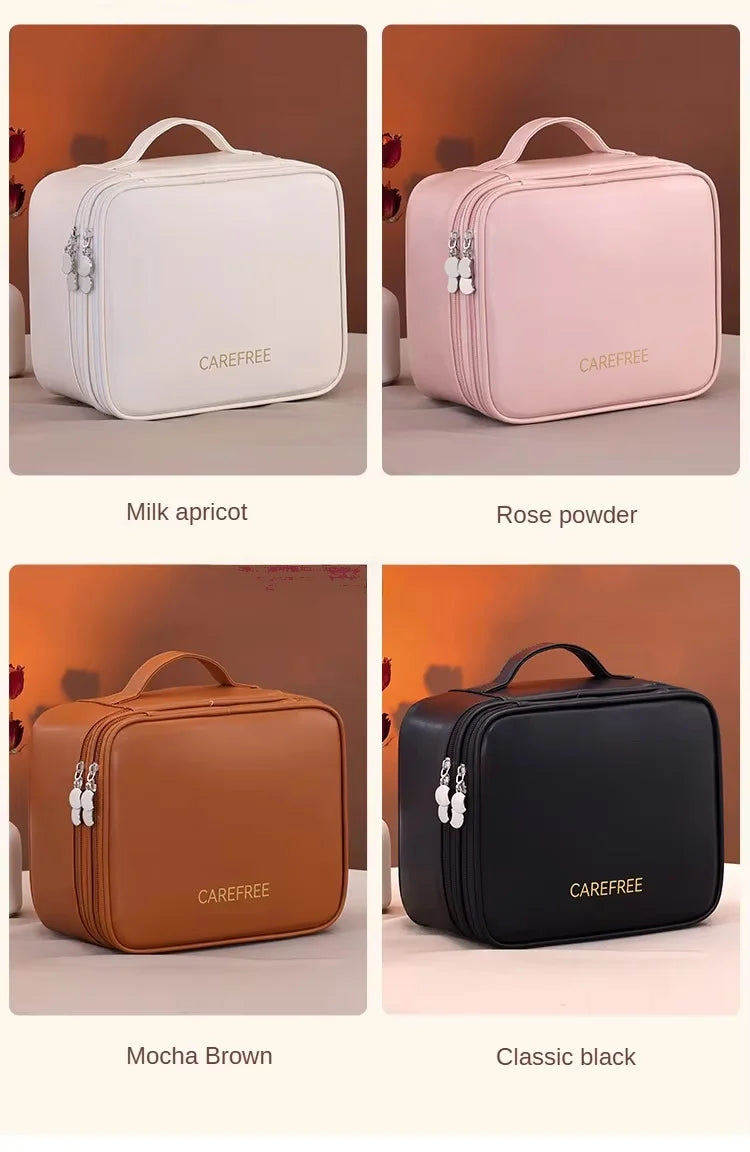 Multi-functional Cosmetic Bag Large-capacity Makeup Bag PU Double-layer Portable Travel Toiletry Pouch Women Makeup Storage Bag