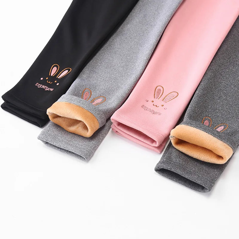 Kids Girl's Leggings Autumn Winter Thick Warm Children Bottom Pants Cute Cartoon Rabbit Elastic Waist Trousers For Girls 2-8Yrs