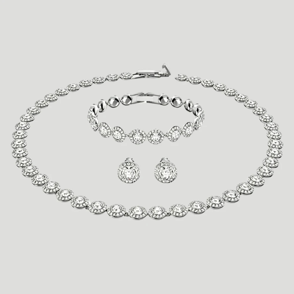 S925 Sterling Silver Round Jewelry Set, Unique Earrings,Bracelet,Necklace, For Daily, Party, And Banquet Decor