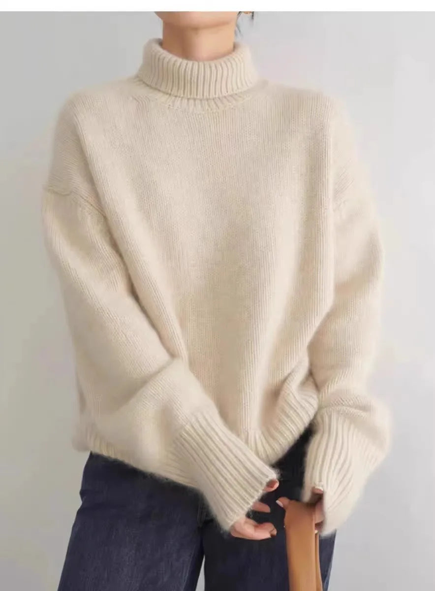 2024 Autumn and Winter New Thick Cashmere Sweater Women High Neck Pullover Sweater Warm Loose Knitted Base Sweater Jacket Tops