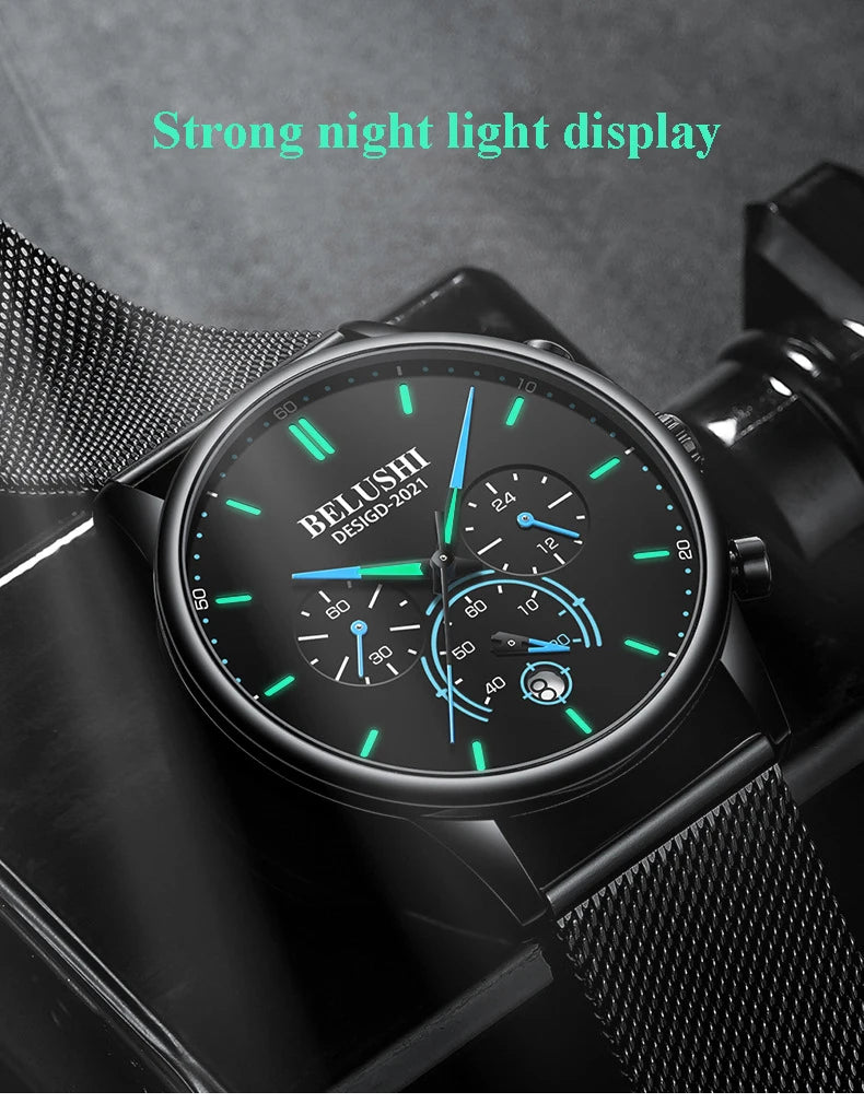 Simple Casual Ultra Thin Quartz Mens Watches Top Brand Luxury Man Wristwatch Black Steel Mesh Waterproof Male Clock