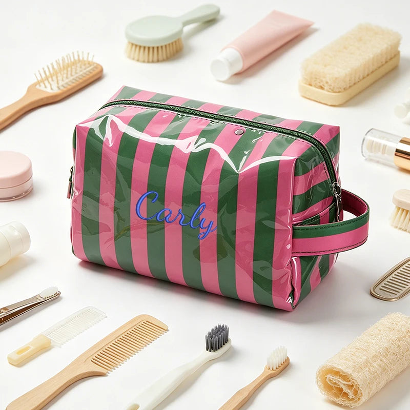 Customised Embroidery/Standard Style 2 Options, Striped Handbag, Makeup Storage Bag, Back-to-School Season, Gift!