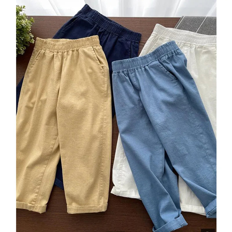 Casual Boys Pants Solid Color Cotton Linen Pants Summer Children Clothes 110-170cm