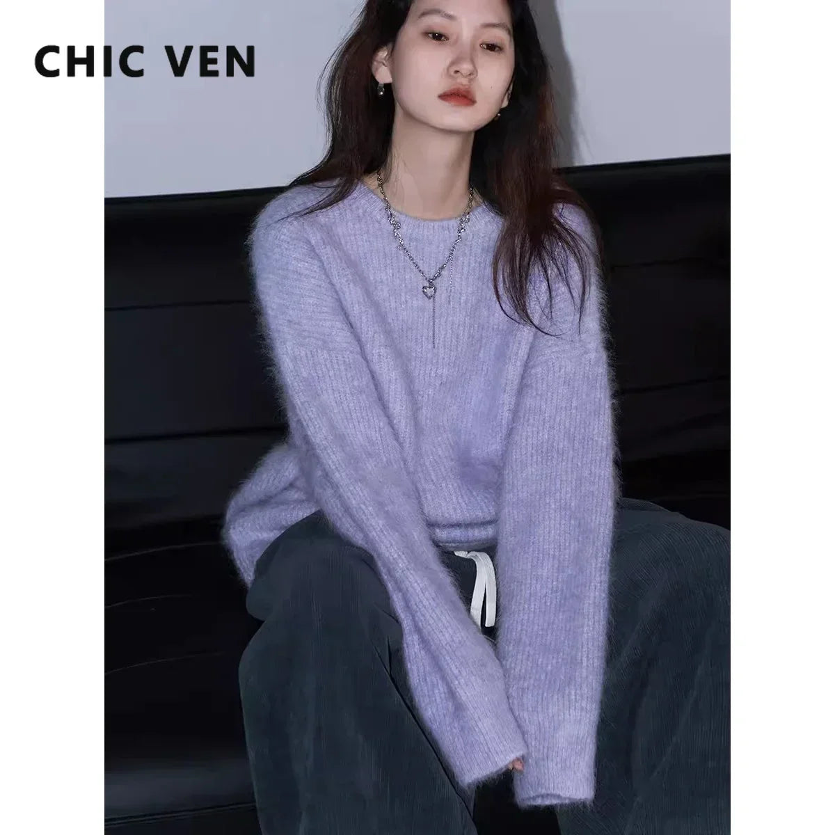 CHIC VEN Women Sweater Long Sleeve Pullover Solid Loose O Neck Soft Alpaca Female Tops Woman Knitwear Jumpers Spring Autumn 2024