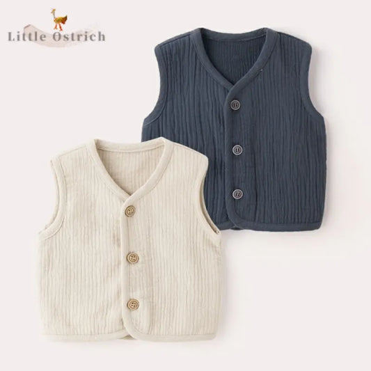 Newborn Baby Girl Boy Cotton Jacket Spring Autumn Infant Toddler Child Vest Sleeveless Solid Color Cardigan Baby Clothes