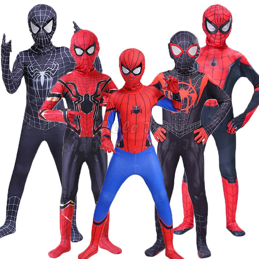 Kids Halloween Spiderboy Man Costume Compatible Superhero Spiderman Costumes Suits Boys Party Cosplay Peter Parker Zentai Suit