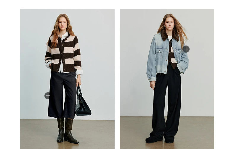 TOYOUTH Women Sweater 2025 Autumn New Color Contrasting Lulu Style Striped Cardigan Tops