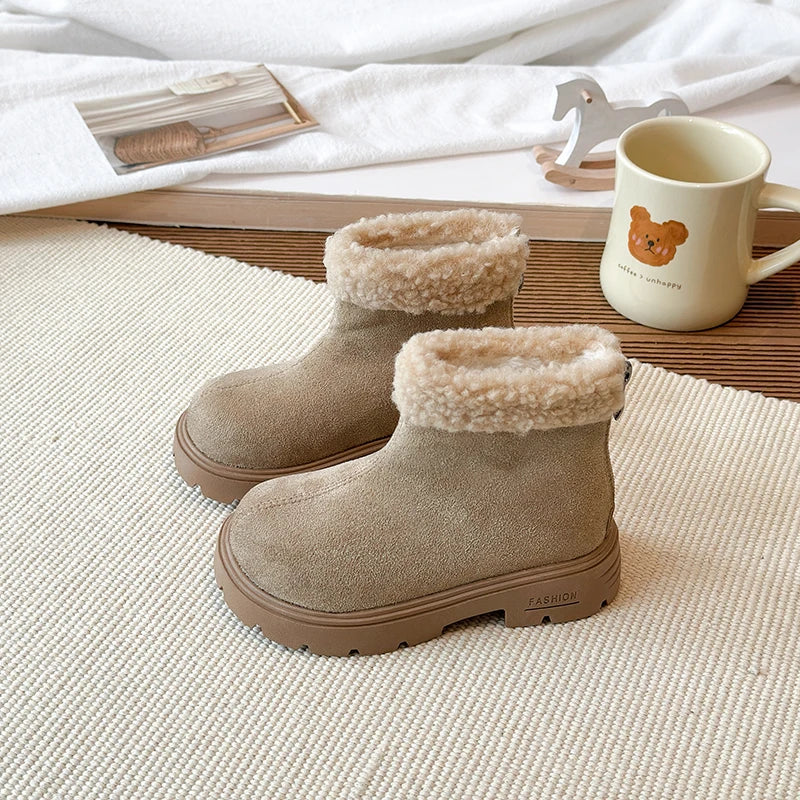 Children's Winter Boots 2025 New Girls Classic School Ankle Boots Outdoor Warm Plush Fashion Kids Simple Platform Cotton Boots