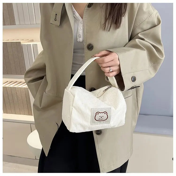 Bear Large Makeup Bag for Women Corduroy Cosmetic bag Make up Bags Zipper Pouch with handle Cosmetic Organizer Toiletry Bag