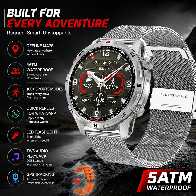 New Outdoor Smart Watch 1.43inch Screen 2GB Memory Map Navigation GPS Positioning 5ATM Waterproof LED Flashlight Smart Watch