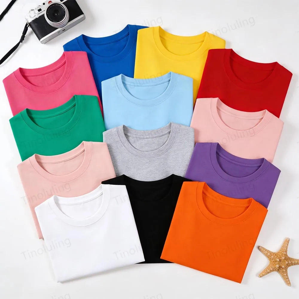 1 to 14 Years Boys Tshirt Plain Cotton Teenage Girls T Shirts Basic White Black Tees Korea Short Sleeve Summer Children Clothing