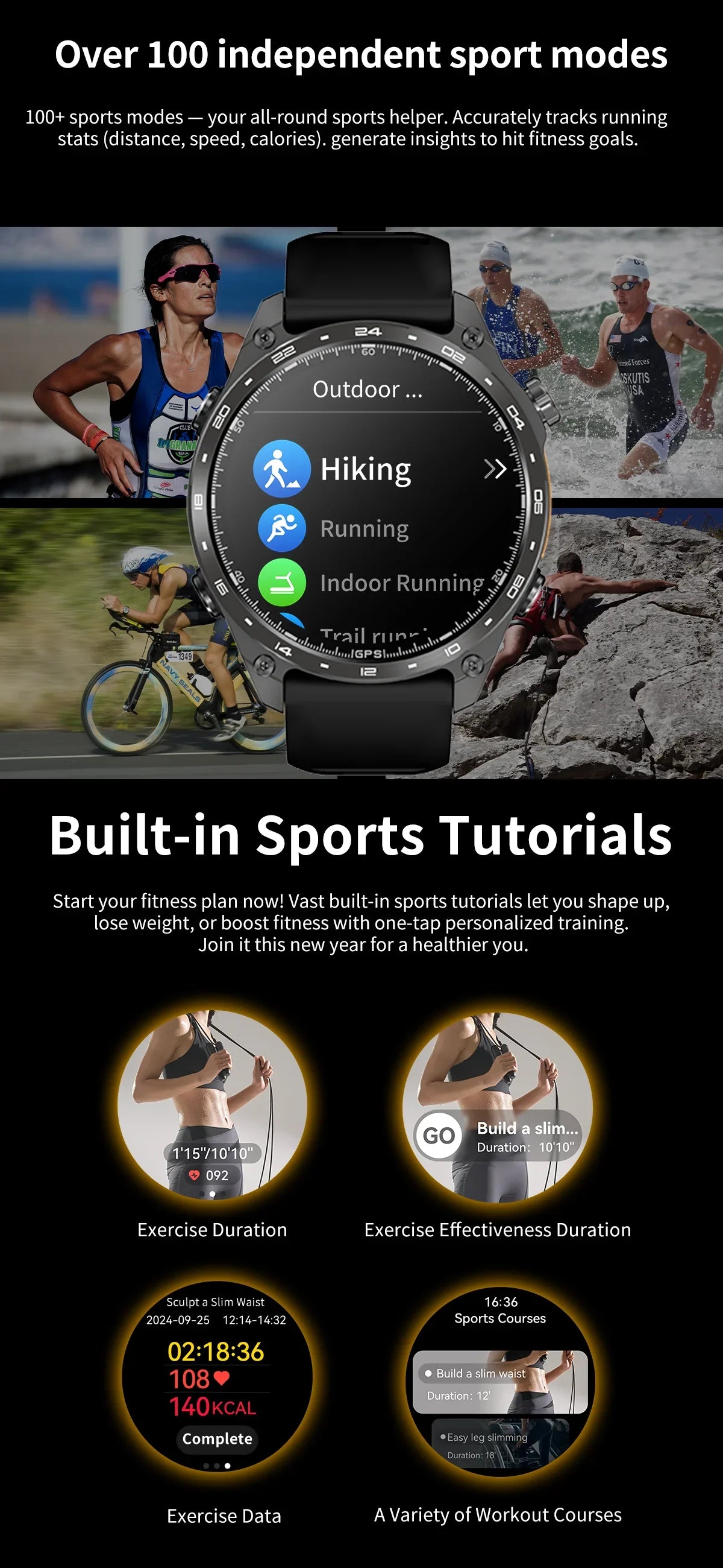 2026 New Smart Watch for Men with Built in GPS Maps 100+ Sport Modes 3ATM Waterproof BT Call MP3 MP4 Playback Altitude Compass