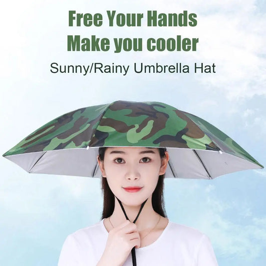 Summer Rain Umbrella Hat Foldable Sun Shade Waterproof Fishing Headwear Cap Beach Head Hats UV Protection Sunscreen