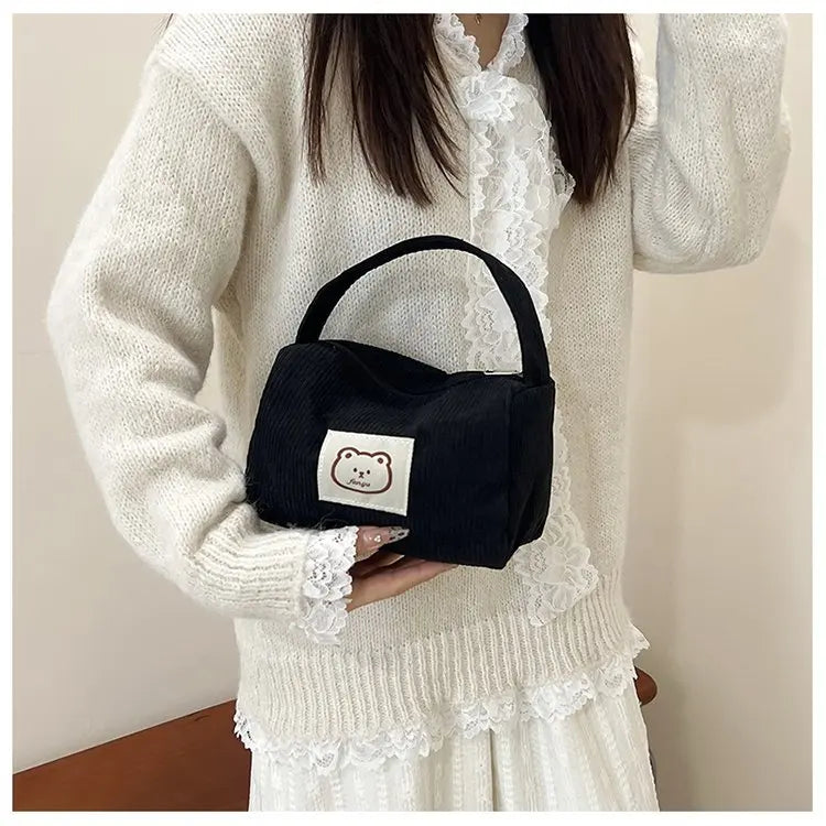 Bear Large Makeup Bag for Women Corduroy Cosmetic bag Make up Bags Zipper Pouch with handle Cosmetic Organizer Toiletry Bag