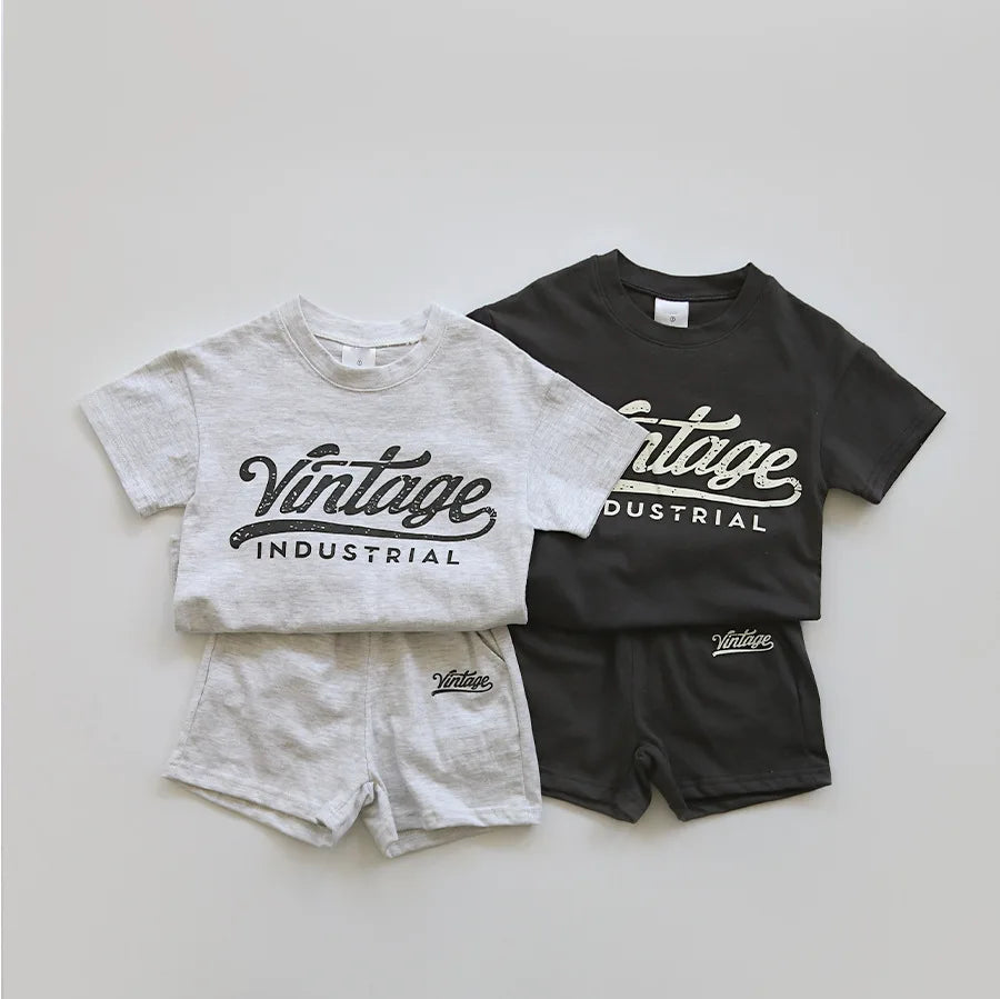 Baby Unsiex Fashion T-shirt Versatile Boutique Tshirt Boys Kids Soft Tops+ Loose Simple Shorts 2024 New Girl Toddler Sport Set