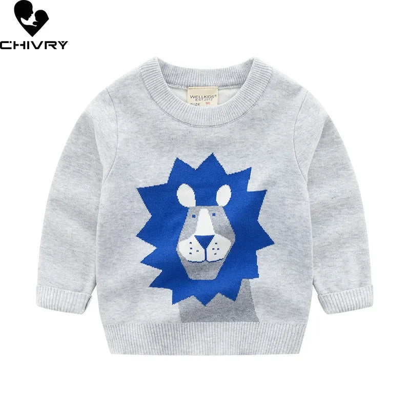 Jersey para niños, suéter de Otoño Invierno para niños, bonitos dibujos animados de Jacquard, cuello redondo, Jersey de punto, suéteres, Tops, ropa