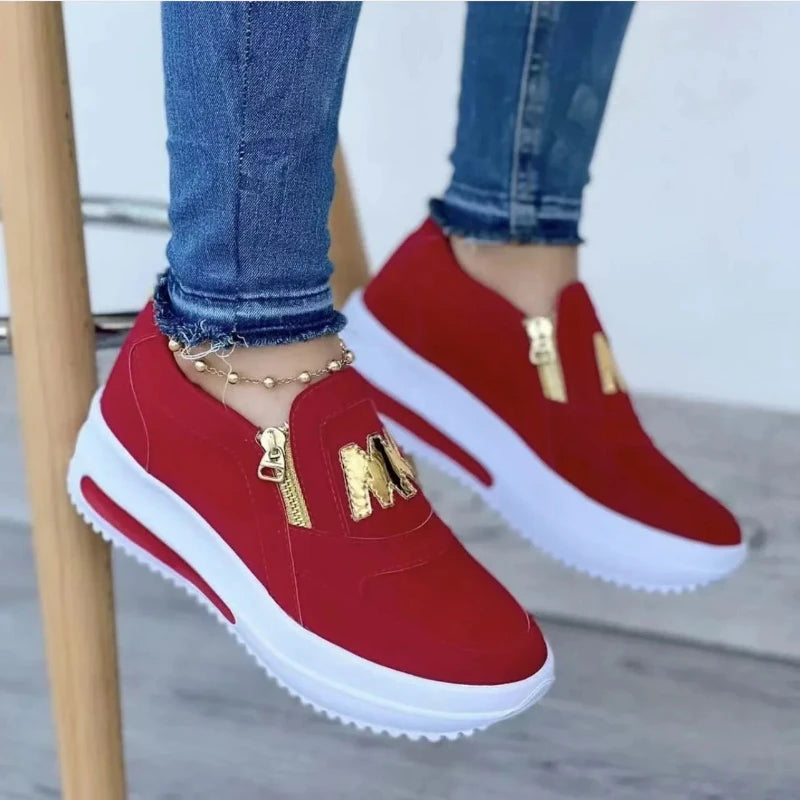 Women's Sneakers Platform Shoes Side Zipper M Printed Women Vulcanized Shoes Lightweight Casual Shoe Plus Size 43 Women Shoes