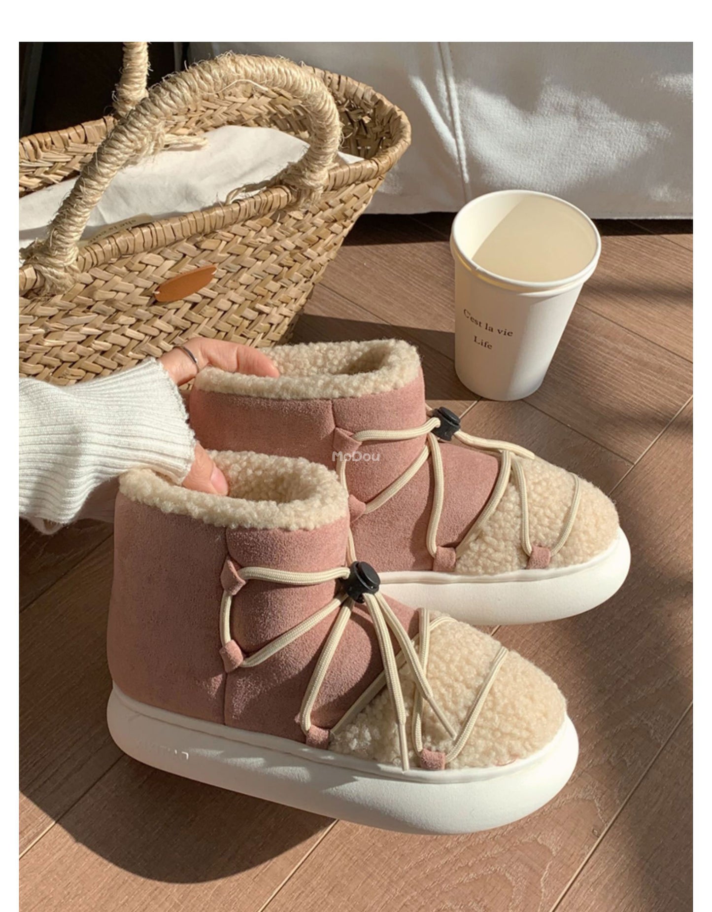 Winter New Warm Snow Boots 2025 Fur Design Women Short Boots Non-slip Light Comfortable Child Home Slippers High Top Shoe