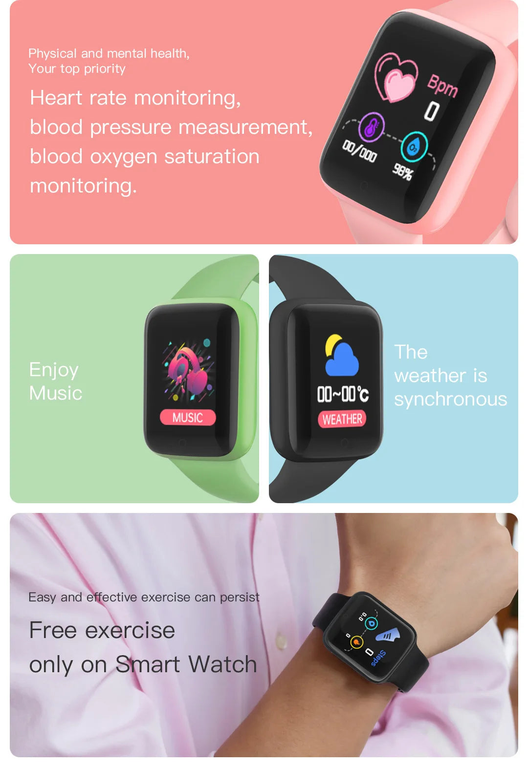 Smart Watches for Men Children Smartwatch for Girls Boys Men Women Sport Heart Rate Blood Pressure Bracelet Kids Watch for 8-18