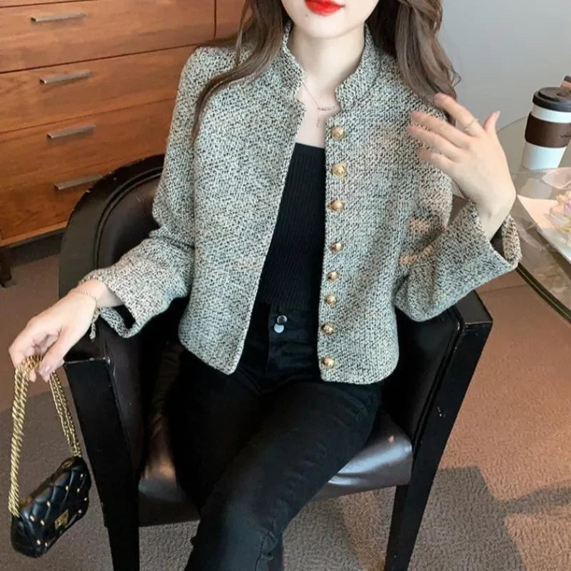 Ladies Jackets Plain Short Women's Tweed Wool & Blends Coat Half Novelty Medium New In High Quality Single Fashion 2025 Hot
