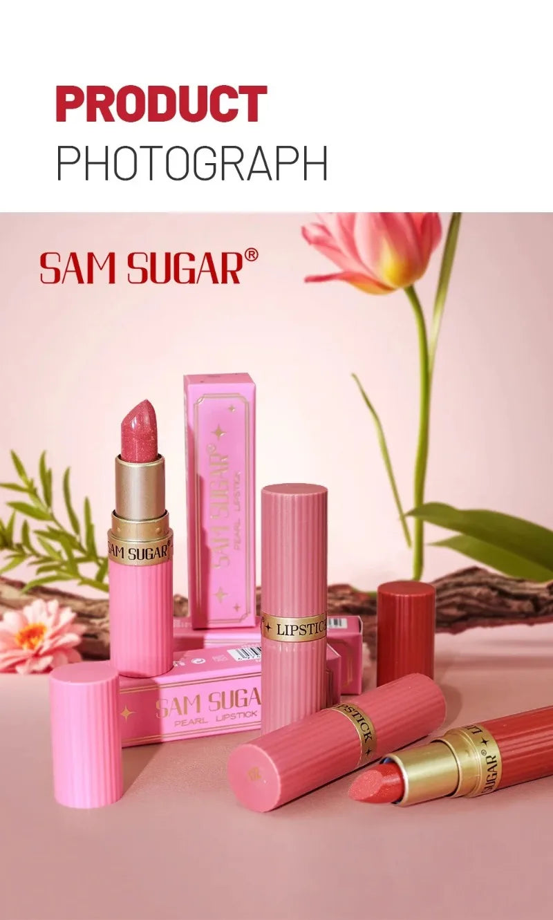 Pearlescent Pink Glitter Lipstick Metallic Waterproof Long Lasting Nude Matte Velvet Lip Stick Shimmer Diamond Women Sexy Makeup