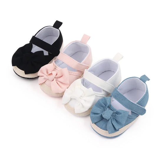 Baby Girls Shoe Soft Soles Non-slip Butterfly Knot Fashion Outdoor Solid Color Infant Newborns Crib First Walkers Princess Shoes