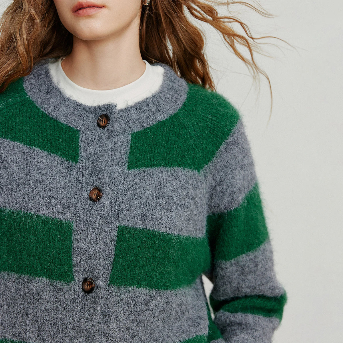 TOYOUTH Women Sweater 2025 Autumn New Color Contrasting Lulu Style Striped Cardigan Tops