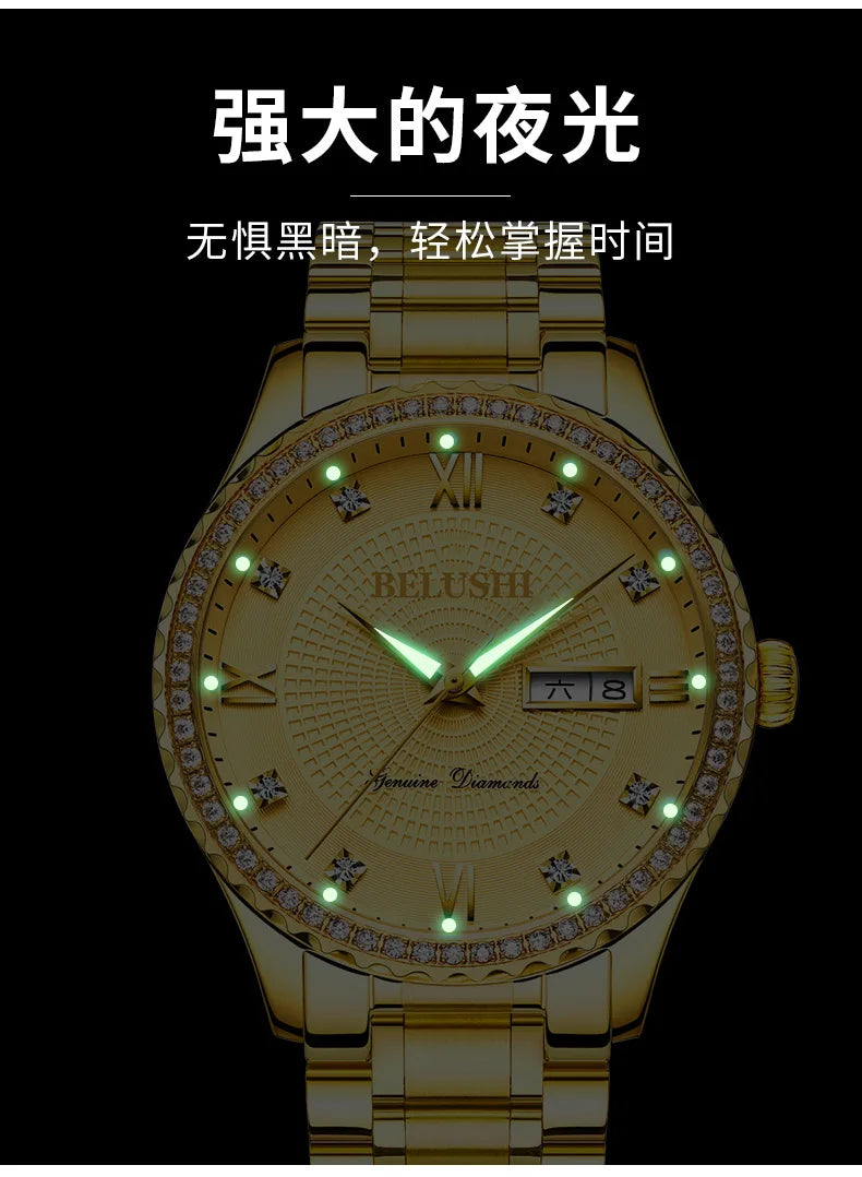 BELUSHI New Waterproof luminous Business Casual Man Wristwatch Stainless Steel Strap Men's Quartz Watch Fashion Men's Watches