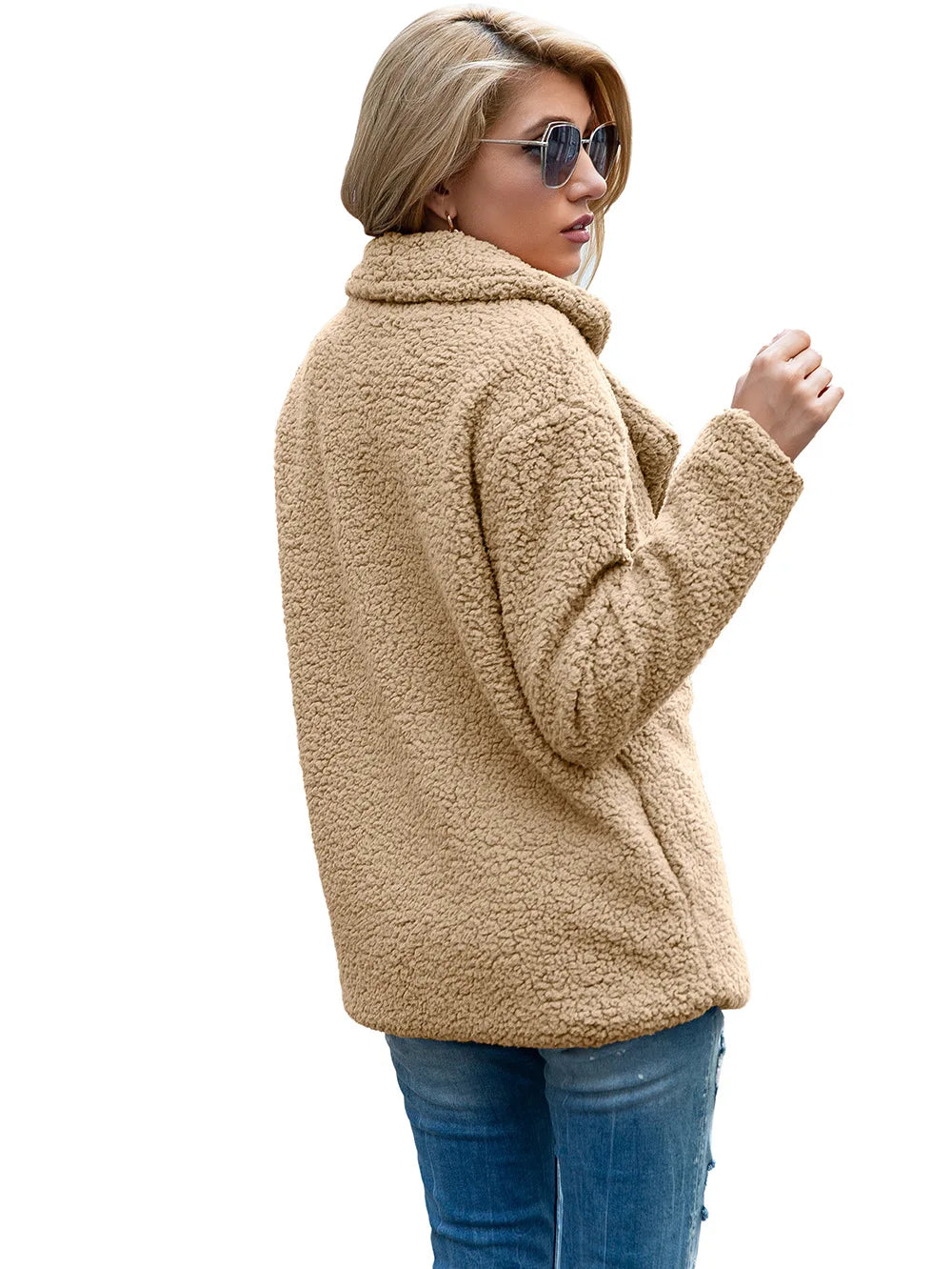 Elegant Faux Fur Cardigan Cashmere Women Coat Autumn Winter Warm Solid Women Jackets Plush Overcoat Casual Teddy Outerwear 22942